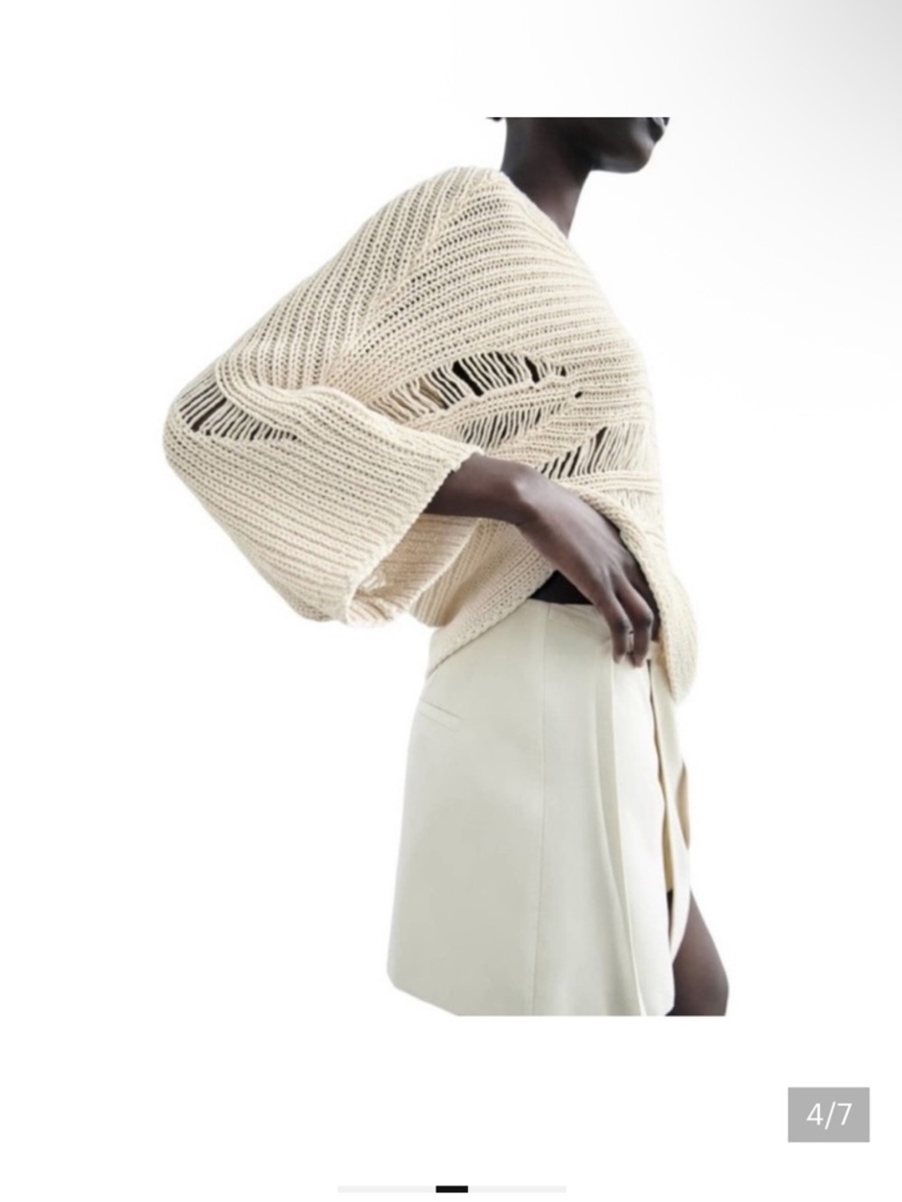 Zara Oversized Open-Knit Batwing Sleeve Ivory Ecru Sweater Size Medium - Picture 5 of 6